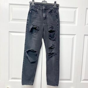 American Eagle Outfitters Black Mom Jeans High Rise Distressed Women’s 0
